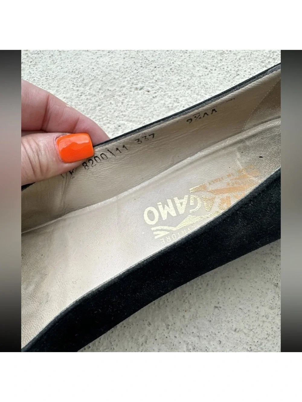 Vintage Ferragamo Black Flats with Gold Accents